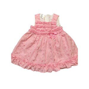 Ashley Ann Pink Gingham Dress Sleeveless Lined Ruffles Embroidered Size 24M